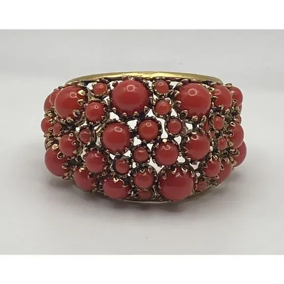 Zara Gold Tone Reddish/Orange Resin Stones Bold Statement Cuff Bracelet READ - Picture 2 of 13
